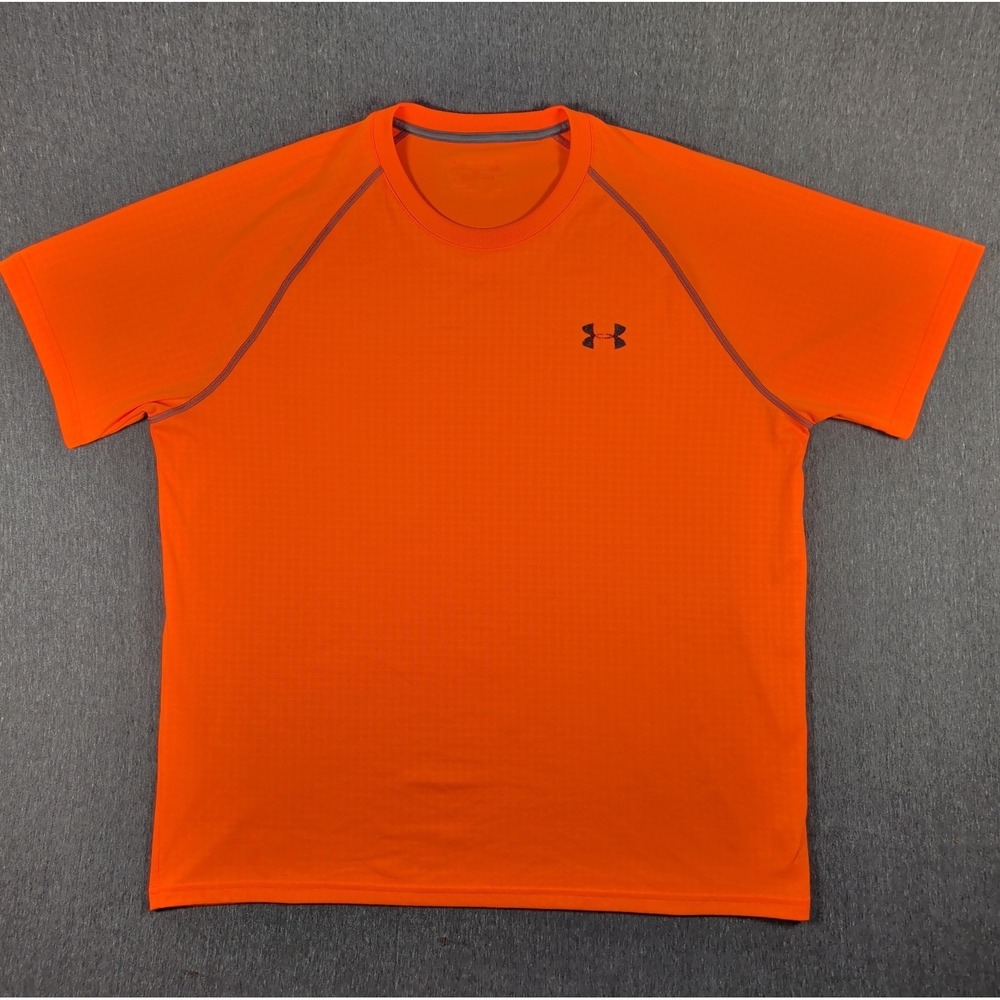 Under Armour Tech High Viz Shirt Mens XL Tall Orange‎ Short Sleeve Loose Fit Gym